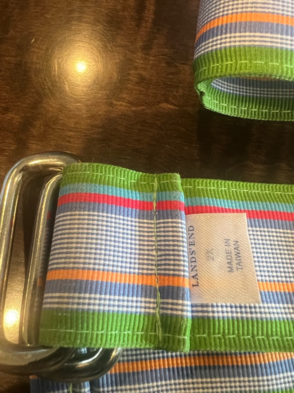 Lands' End Multicolor Grosgrain Ribbon Belt with Green Trim 2XL